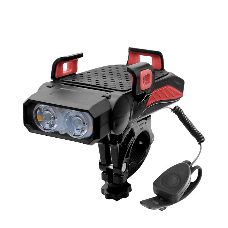 4-in-1 Bicycle Light 5 Gear USB Rechargeable Bike Highlight 130dB 5 Modes Horn Phone Holder Power Bank Cycling