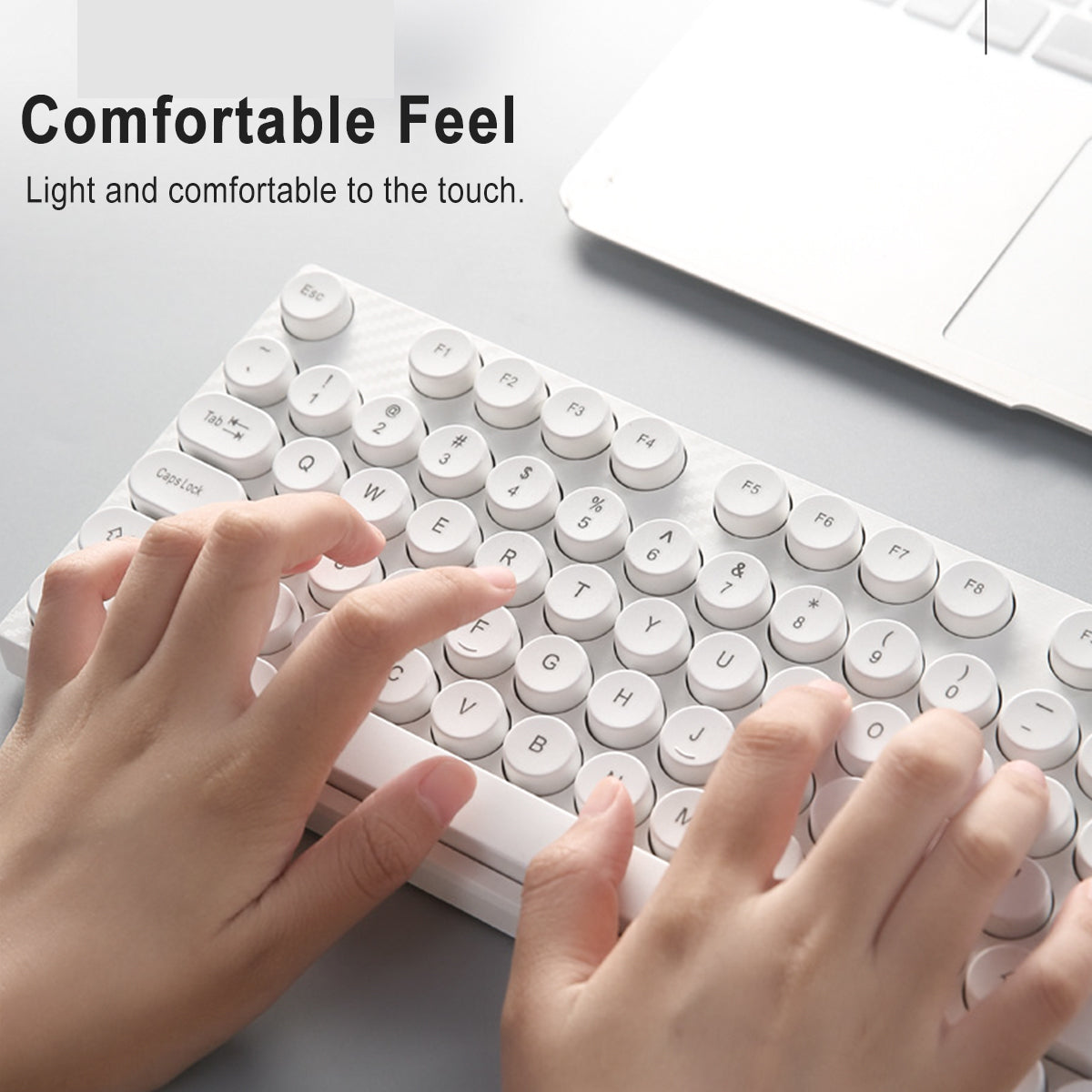 104 Keys Computer Keyboard USB Wired Punk Round Keycaps Mechanical Feeling Gaming Keyboard