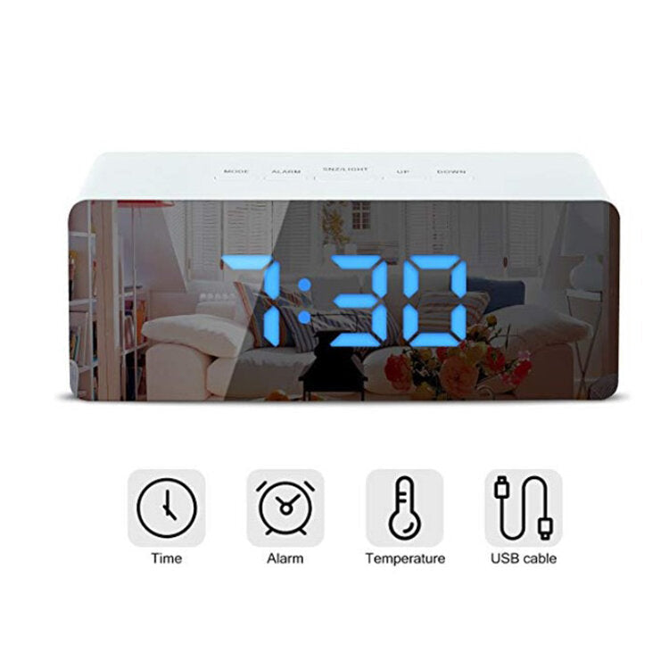 Creative Mirror Alarm Clock LED Digital Display Multifunctional Battery Plug-in Dual-use Clock
