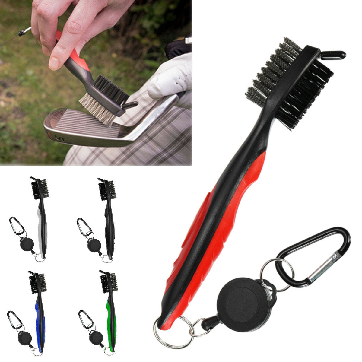 Double Sided Portable Retractable Zip-line Golf Club Brush Wedge Cleaner Cleaning Brush