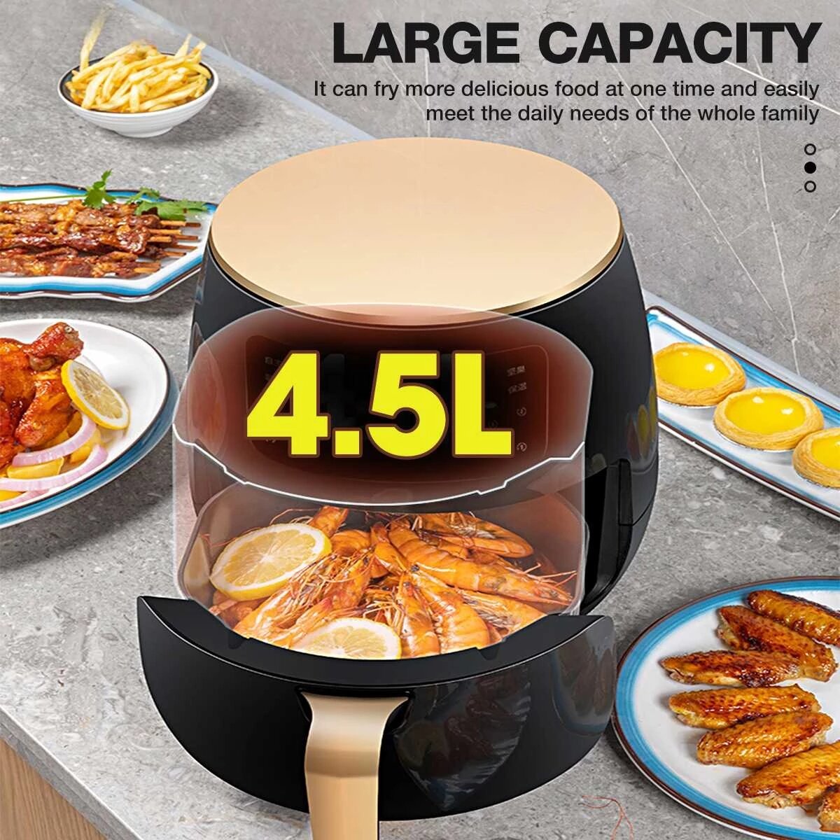 1800W 4.5L Air Fryer Oil free Health Fryer Cooker 110V/220V Multifunction Smart Touch LCD Airfryer French fries Pizza Fryer