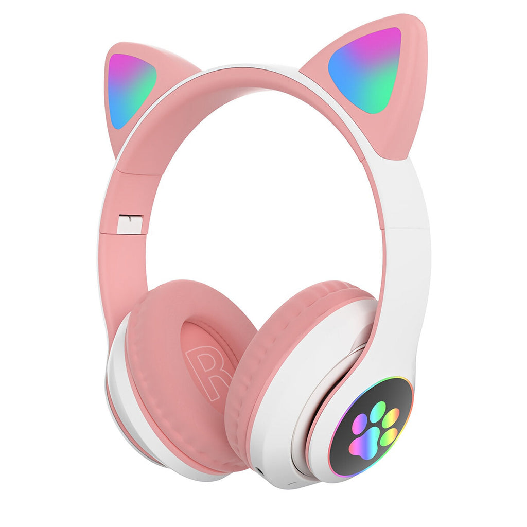 Bluetooth Headset Cat Ears Wireless BT5.0 / 3.5MM Dual Mode RGB Light Bass Noise Cancelling Foldable Headphones