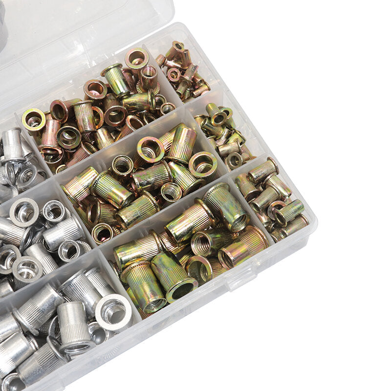 300Pcs Rivet Nuts Rivnut Color-plated Zinc and Aluminum Rivet Insert Nuts Assortment Kit