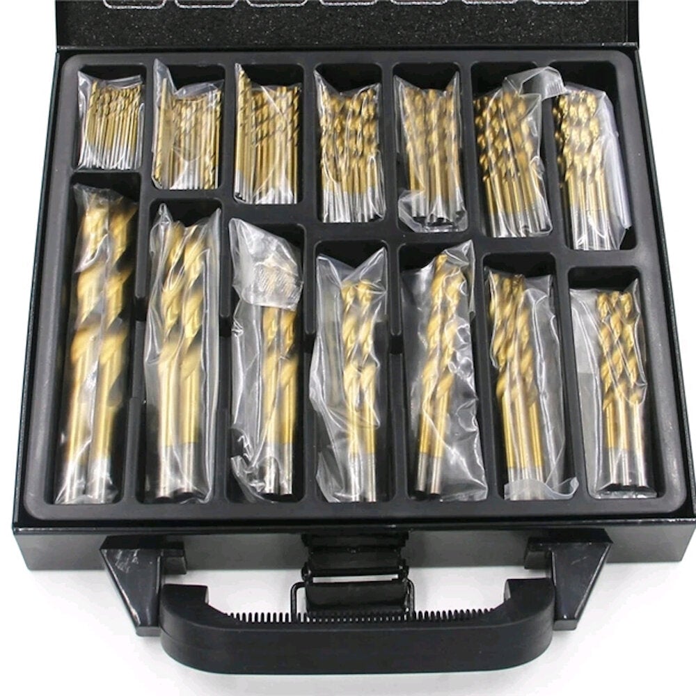 99Pcs 1.5-10mm High-speed Steel Titanium Plated Open Hole With Metal Box Straight Shank Spiral Drill Suit