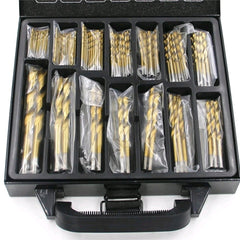 99Pcs 1.5-10mm High-speed Steel Titanium Plated Open Hole With Metal Box Straight Shank Spiral Drill Suit