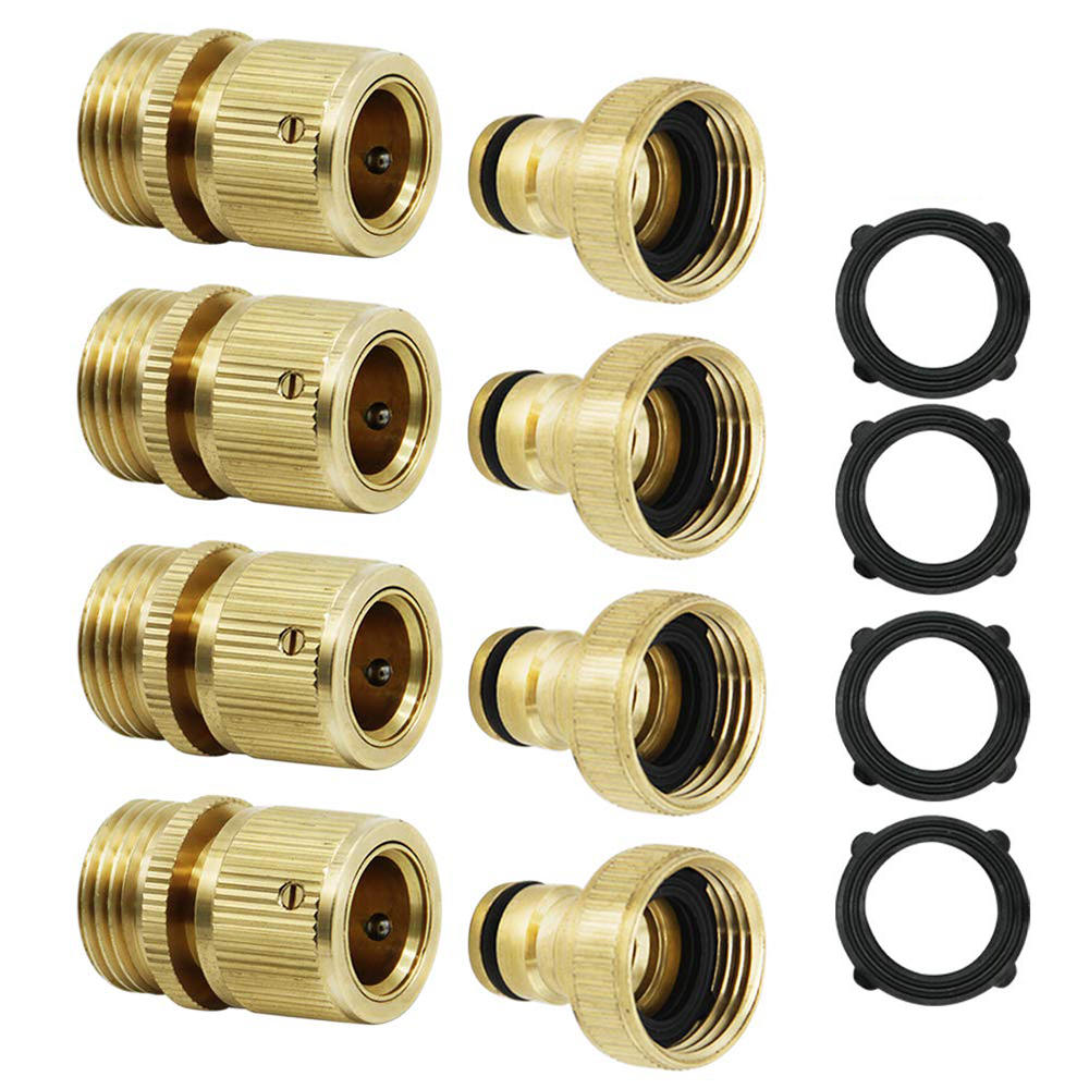 3/4'' NPT Solid Brass Male and Female Connector Garden Hose Quick Connect Water Pipe Connectors Fitting w/ Washers