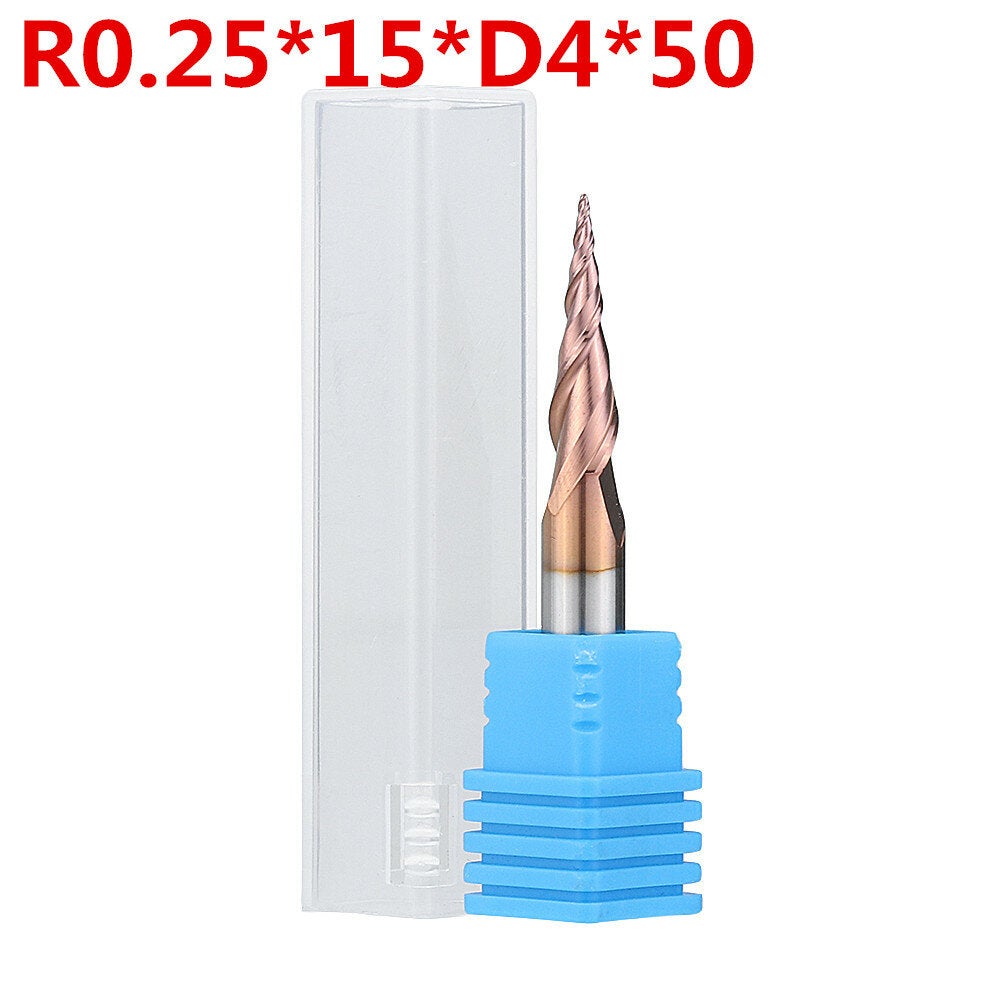 R0.25/ R0.5/ R0.75/ R1.0 *15*D4*50 2 Flutes Taper Ball Nose End Mill HRC50