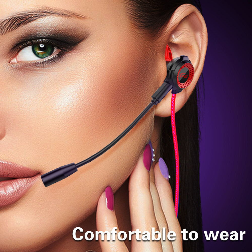 Wired Earphone 10MM Dynamic Noise Reduction HD Calling Earbuds 3.5MM In-Ear E-sports Gaming Headset with Detachable Mic