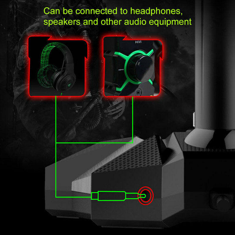 Multifunctional USB 3.5mm LED Wired Omnidirectionnel Game Microphone with Dual Mics HD Smart Sound Card for Computer Laptop