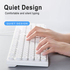 104 Keys Computer Keyboard USB Wired Punk Round Keycaps Mechanical Feeling Gaming Keyboard