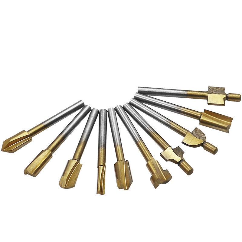 10Pcs HSS Woodworking Trimming Knife Titanium-Plated Sharpening Micro Milling Cutter Wood Carving