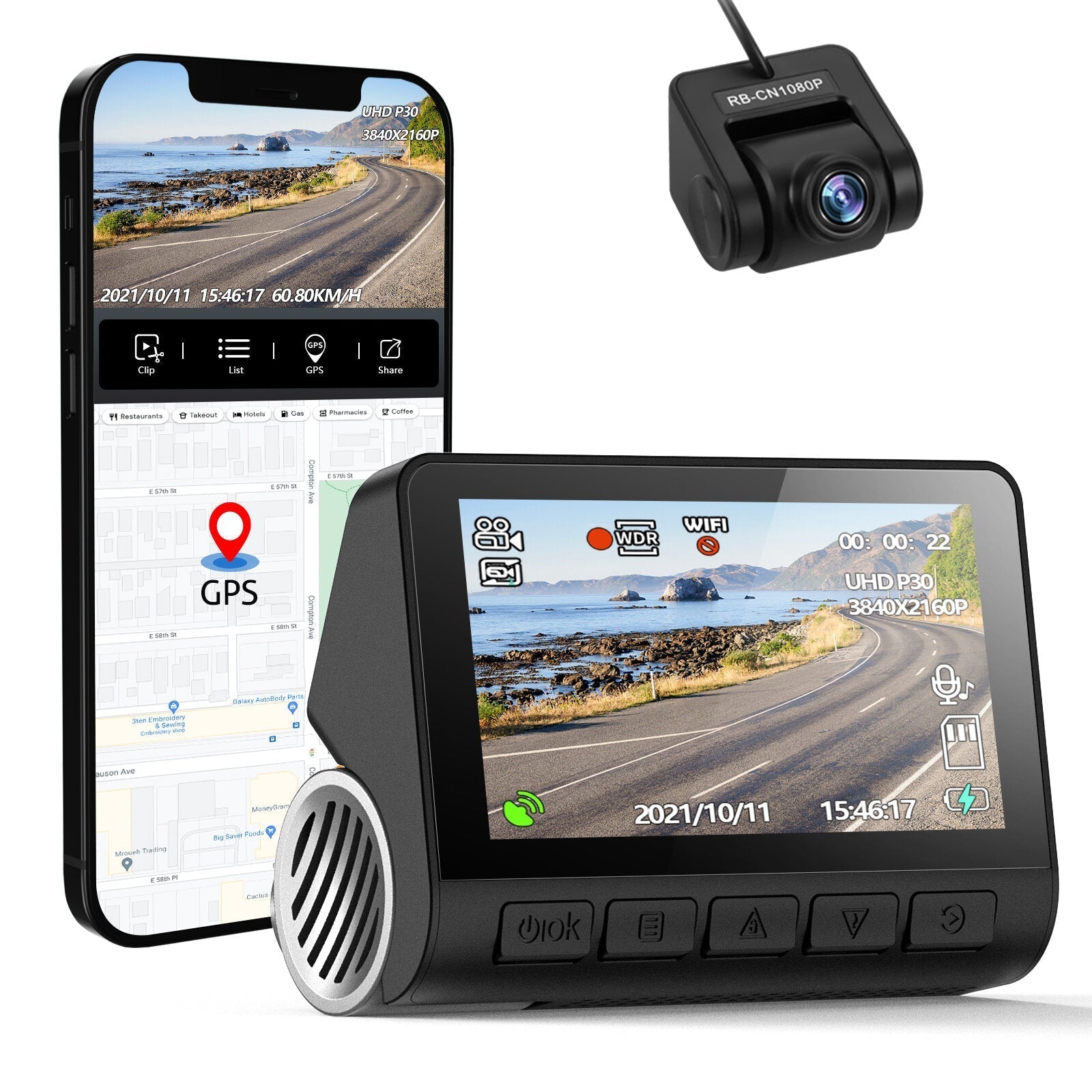 Dash Cam Car DVR 2160P GPS ADAS 24H Parking Support Rear Cam Night Vision Voice Prompt APP Control