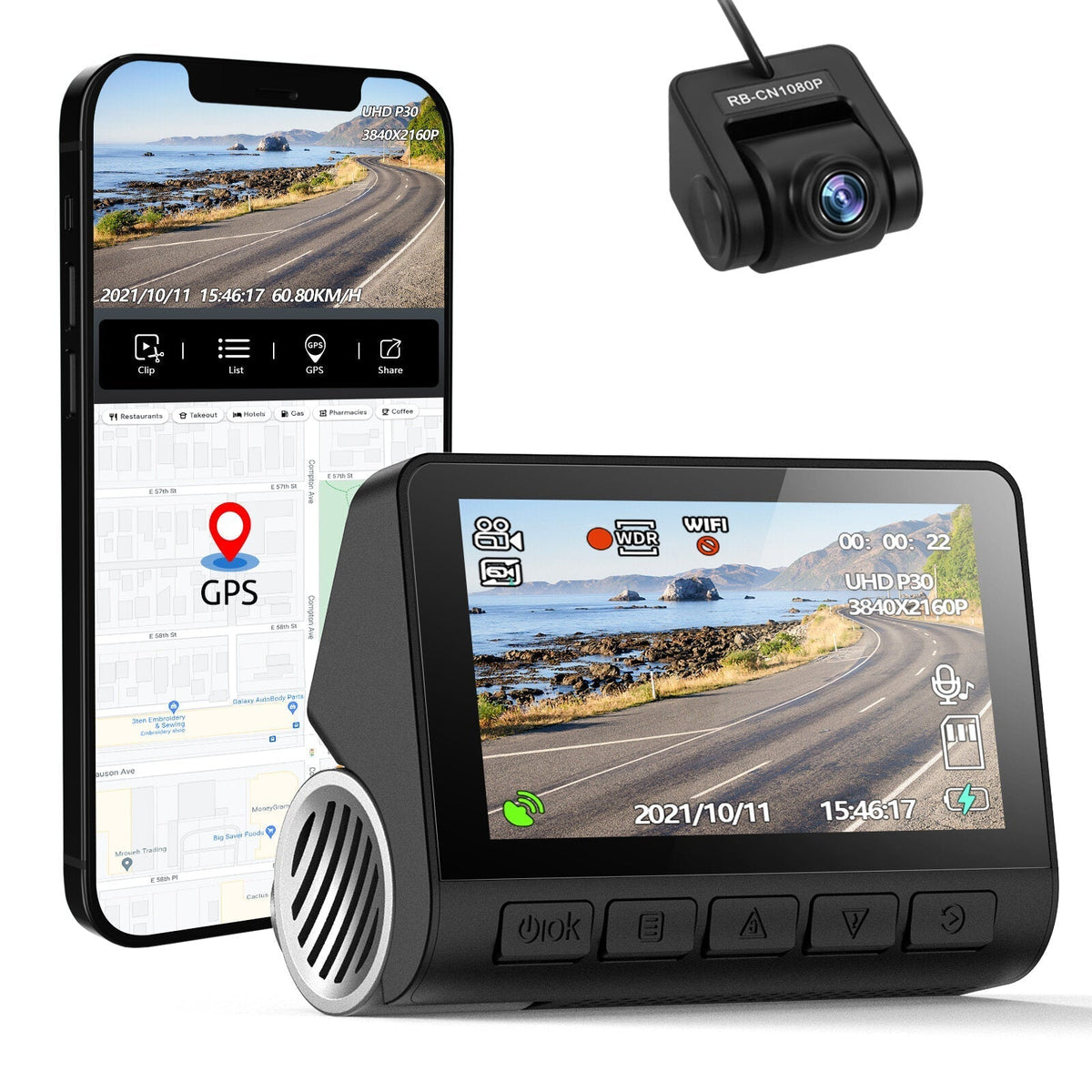 Dash Cam Car DVR 2160P GPS ADAS 24H Parking Support Rear Cam Night Vision Voice Prompt APP Control