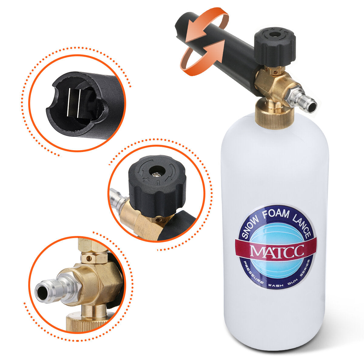 1L Bottle Foam Lance Car Washer Tool with 5PCS Pressure Washer Spray Nozzles