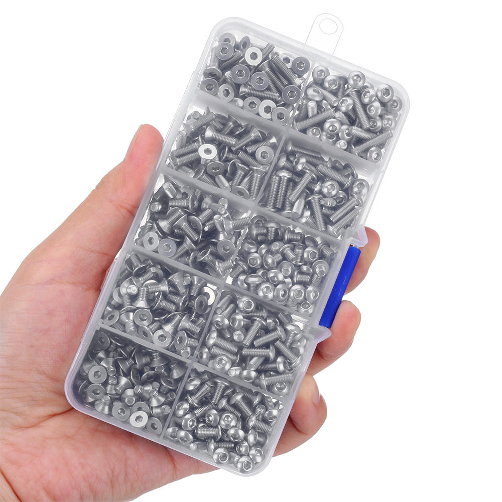 M3SH9 700Pcs M3 304 Stainless Steel Machine Screw Hex Socket Flat&Button Head Bolt Assortmen