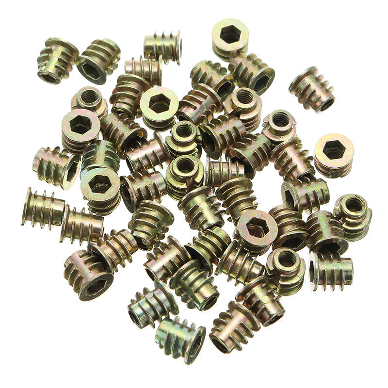 50Pcs M6 Zinc Alloy Wood Furniture Hex Socket Drive Head Screw-in Threaded Insert Nut 8mm-25mm