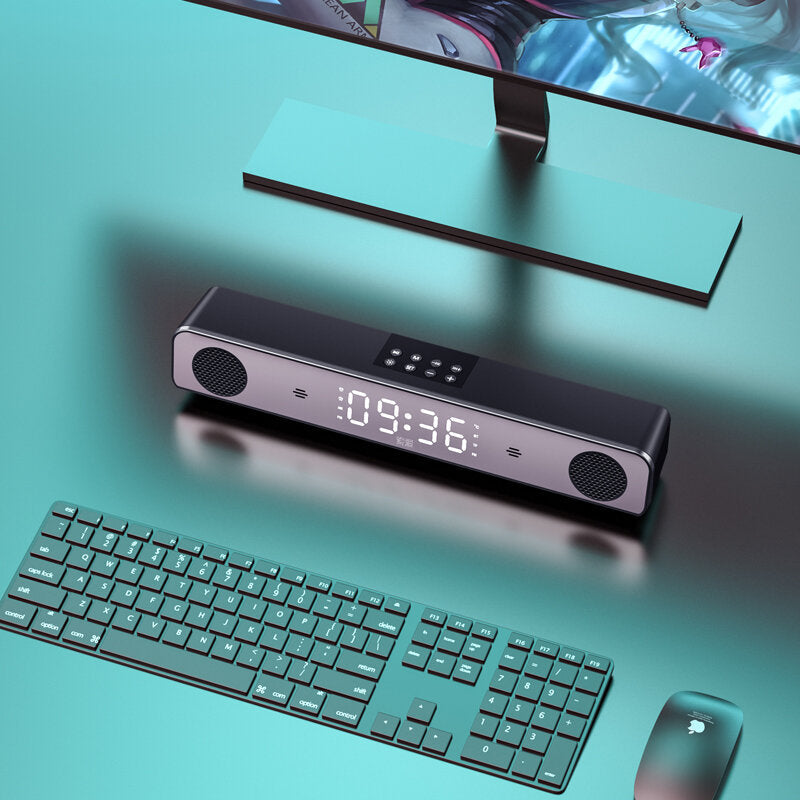 Wireless Bluetooth Speaker LED Display Mirror Clock Sound Bar Bass Stereo Surround Speaker Subwoofer 1800mAh for Phone PC Laptop