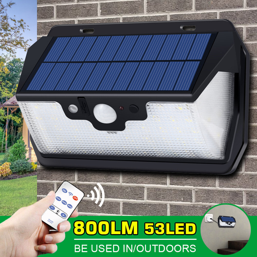 Solar Remote Control Sensor Light Courtyard Wall Light,800LM/53LED