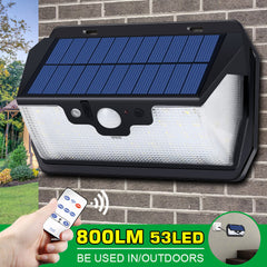 Solar Remote Control Sensor Light Courtyard Wall Light,800LM/53LED