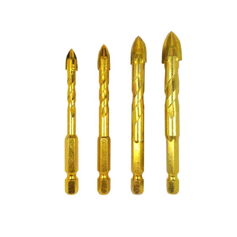 4/6/8Pcs 1/4 Inch Hex Shank Twist Glass Bits Set Titanium Ceramic Drilling 6-12mm Tile Concret Cross Tip Hole Bit