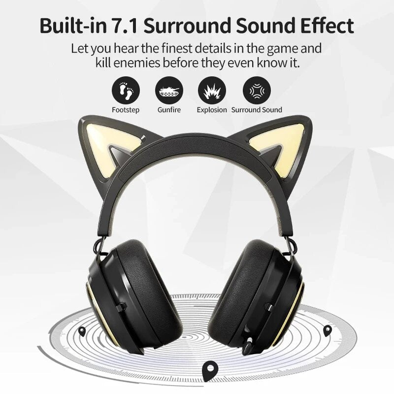 Gaming Headset USB 7.1 RGB Lights 3 Modes With 4 Covers Retractable Mic for Games/Video/Live