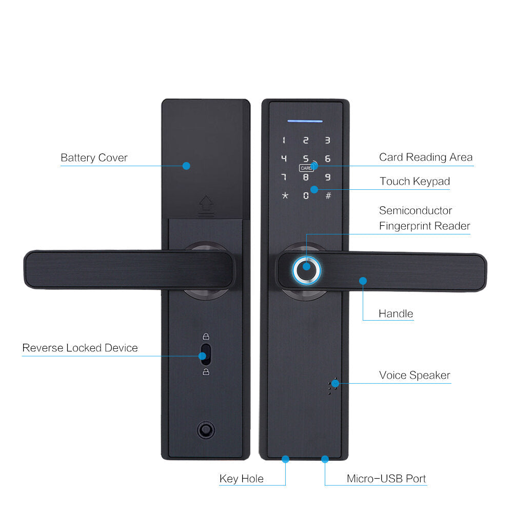 Fingerprint Lock Security Intelligent WiFi Smart Lock Password RFID Unlock Door Lock Work With APP For Electronic Hotels Smart Home