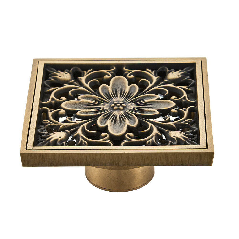 Euro Floor Drain Antique Brass Shower Bathroom Deodorant Square Strainer Cover Grate Waste