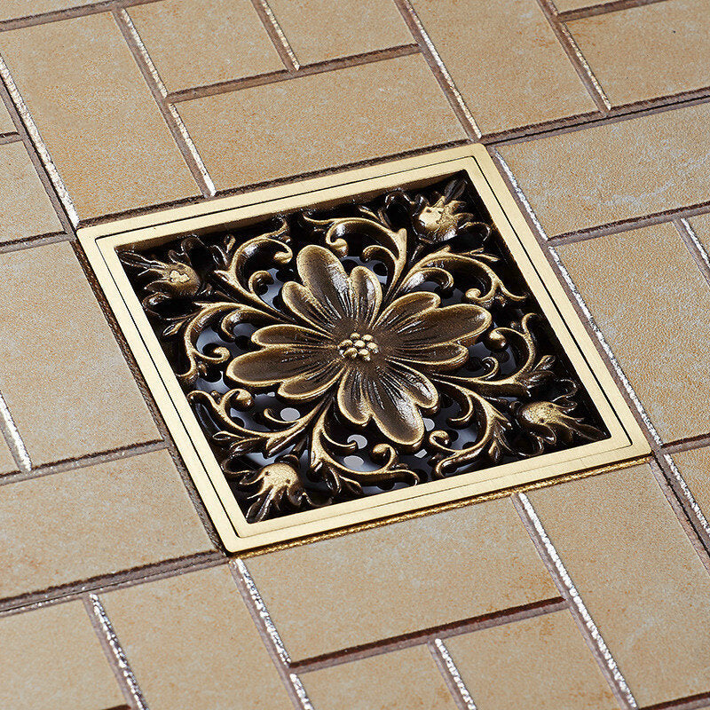 Euro Floor Drain Antique Brass Shower Bathroom Deodorant Square Strainer Cover Grate Waste