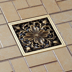 Euro Floor Drain Antique Brass Shower Bathroom Deodorant Square Strainer Cover Grate Waste