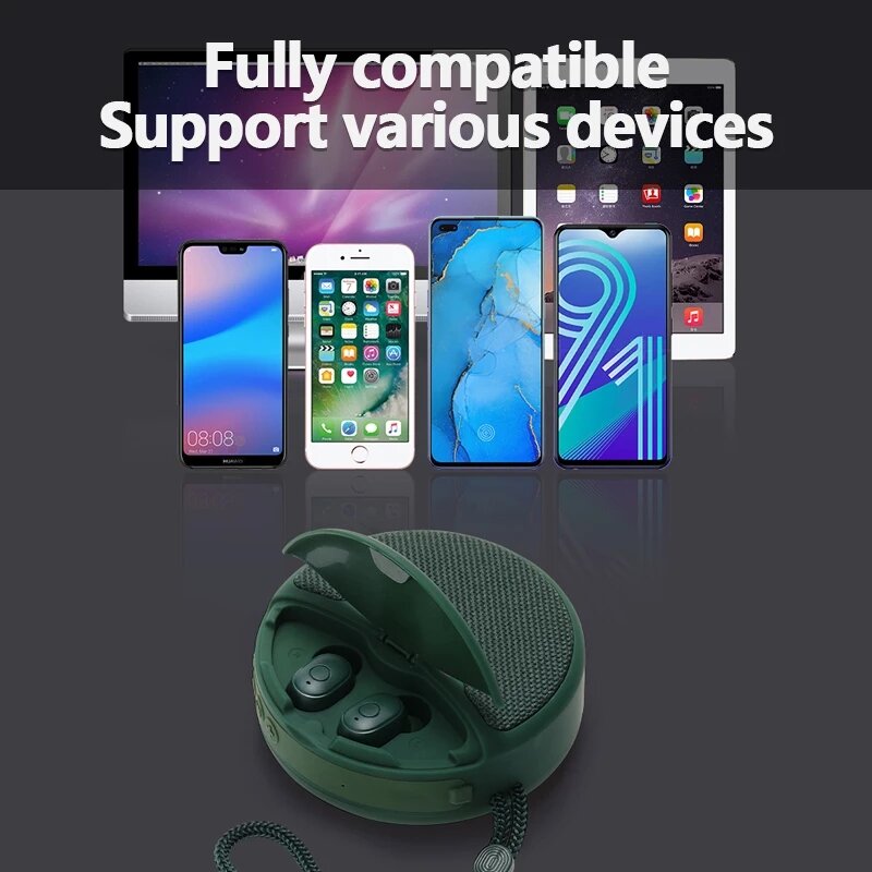 2 in 1 Bluetooth Speaker + Headset Wireless 3D Stereo Subwoofer Music Sports In-Ear Earphone Speaker Support TF Card FM Radio