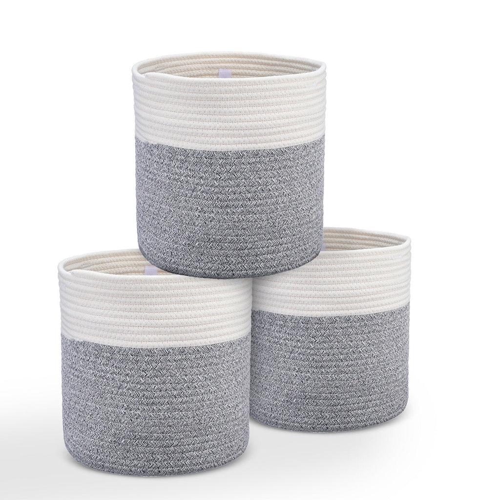 3PCS Cotton Rope Woven Basket Bathroom Laundry Basket Dirty Clothe Container USA