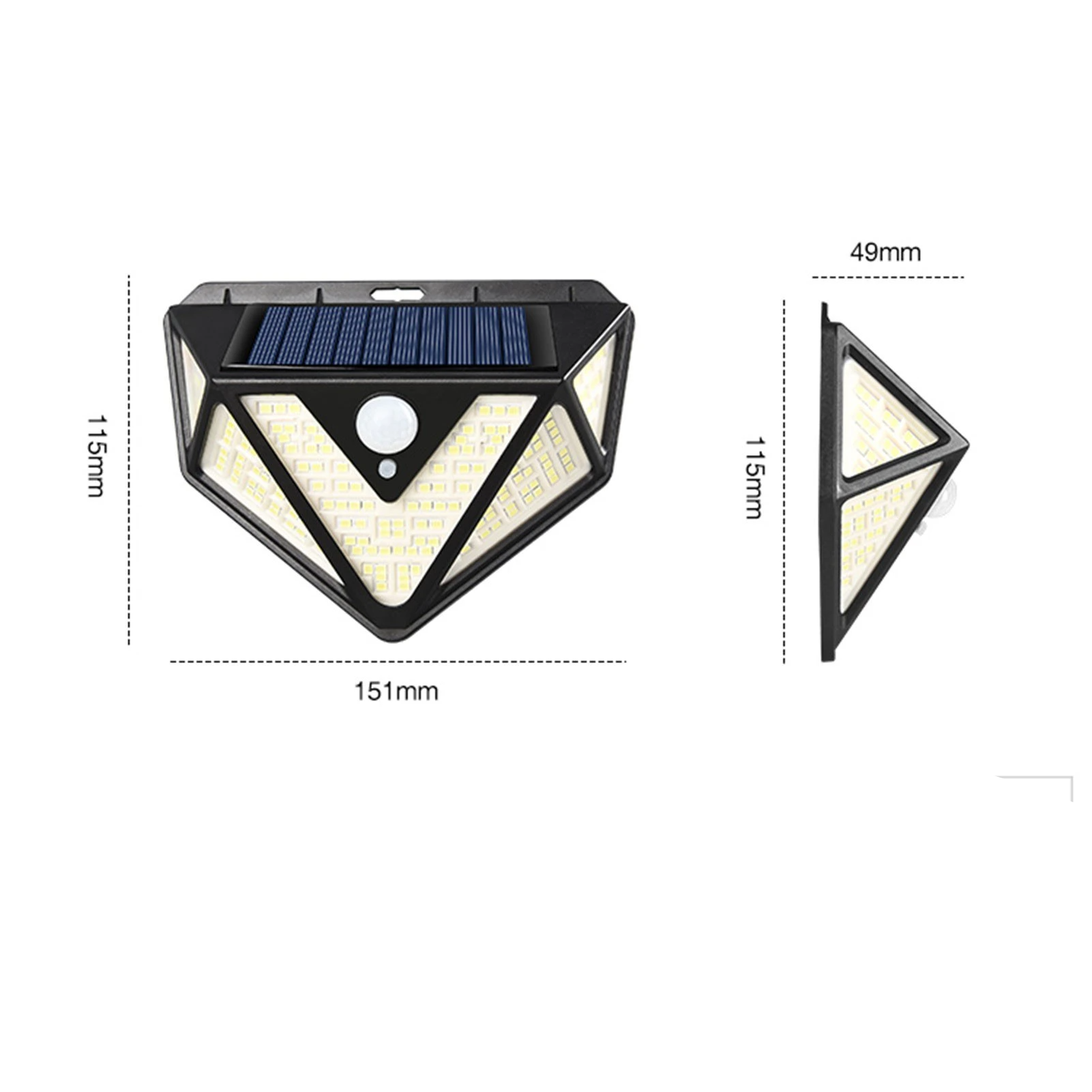 IP65 Solar Body Induction Wall Lamp Patio Stair Light 5 Illumination Surfaces 166 LEDs