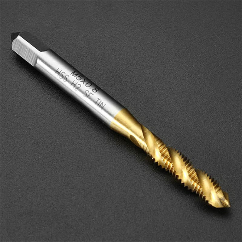 10pcs M5x0.8 HSS Titanium Coated Screw Tap Thread Metric Spiral Fluted Machine Screw Tap