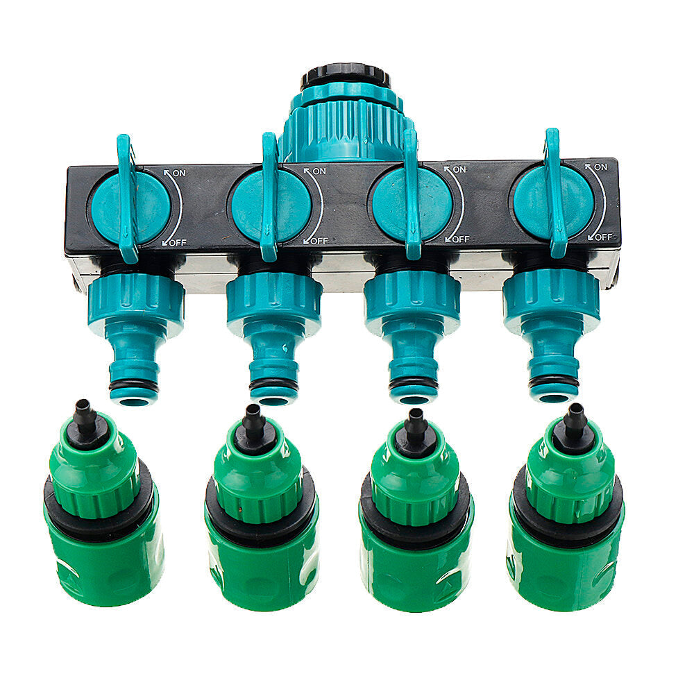 Universal 4 Way Garden Hose Splitter Tap Manifold for 1/2" 3/4" 1" Faucet Shut Off Connector Water Pipe Divider Quick Adapter Outdoor Irrigation
