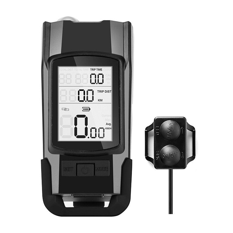 3-in-1 Bicycle Speedometer Wireless USB Rechargeable Double T6 LED Bike Light Bike Computer with Alarm Horn