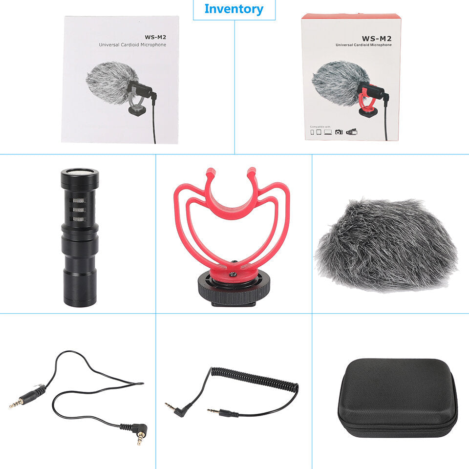 Cardioid Condenser Microphone Metal Video Mic 3.5mm Plug for Huawei Smartphone Canon Nikon Sony DSLR Camera Camcorder