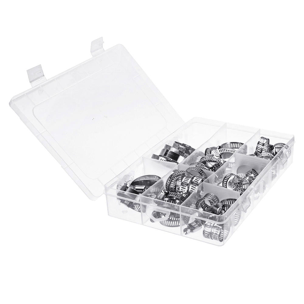 60Pcs Fuel Injection Hose Line Clamp Stainless Steel Adjustable Worm Gear Clamp Assortment