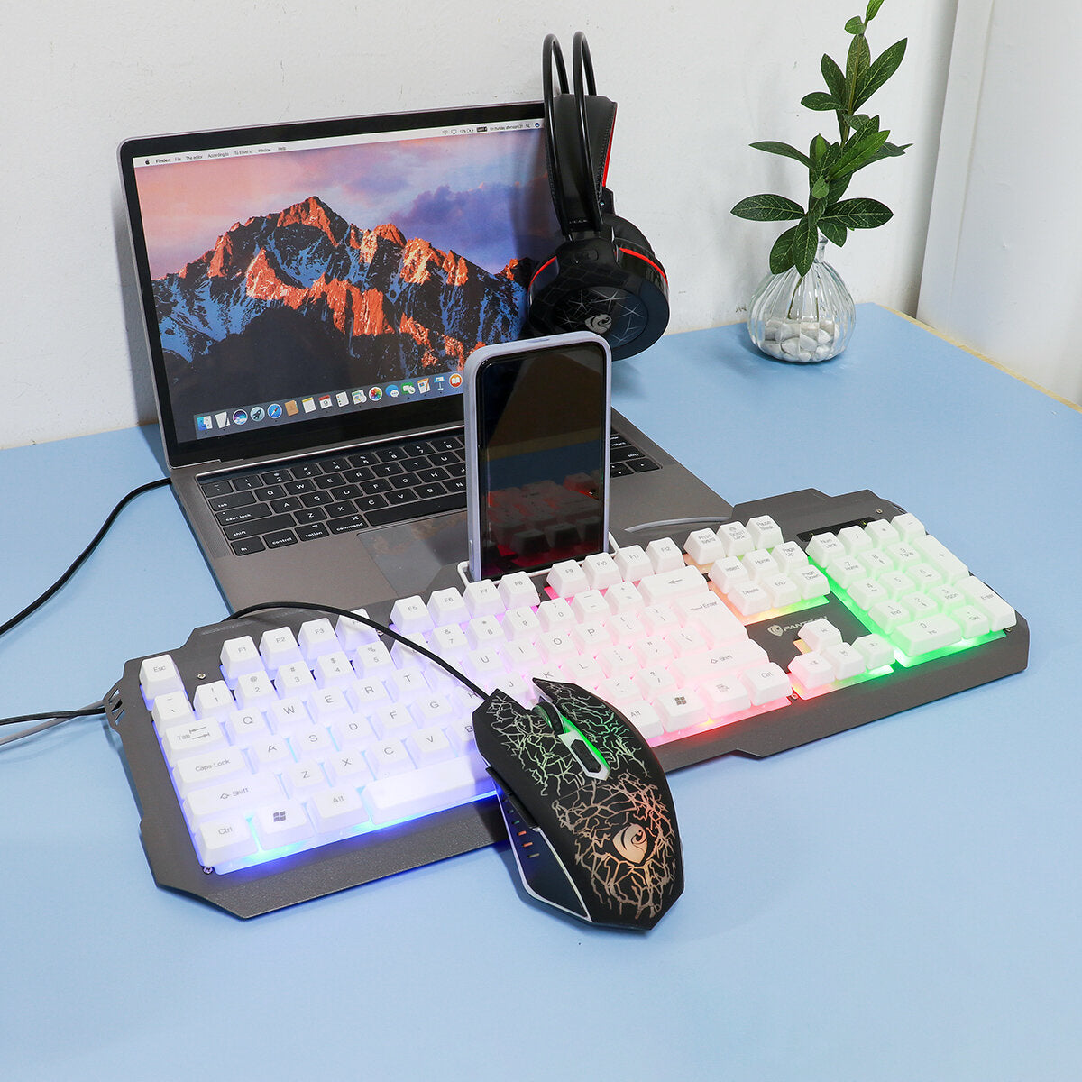 4-in-1 Gaming Kit Set LED Gaming Over-Ear Headset Keyboard & Mouse & Mouse Pad Combo Set