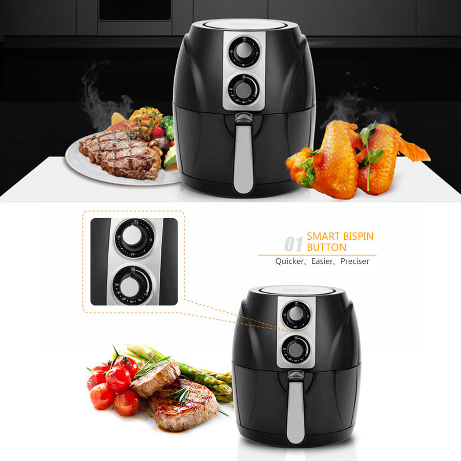Air Fryer Household Circulation Fume Free Non-stick Frying Pan Intelligent Mobile-UK-Black