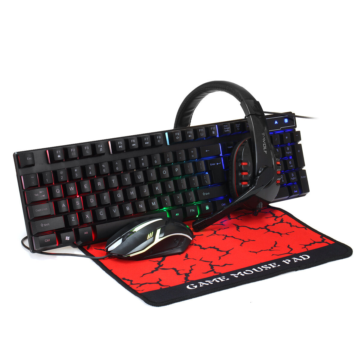 4-in-1 Keyboard Mouse Headset Mouse Pad Set Gaming Kit