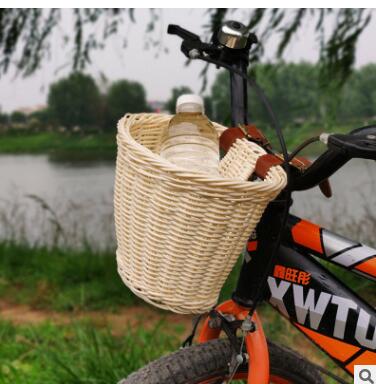 Kids Children's Rattan Bicycle Bike Front Basket Leather Strap Shopping Storage