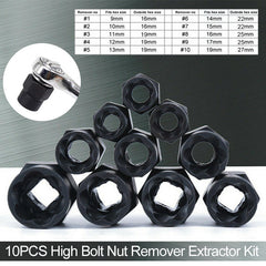 10Pcs High Bolt Nut Remover Screw Extractor Kit Damaged Bolt Remover Stud Extractor