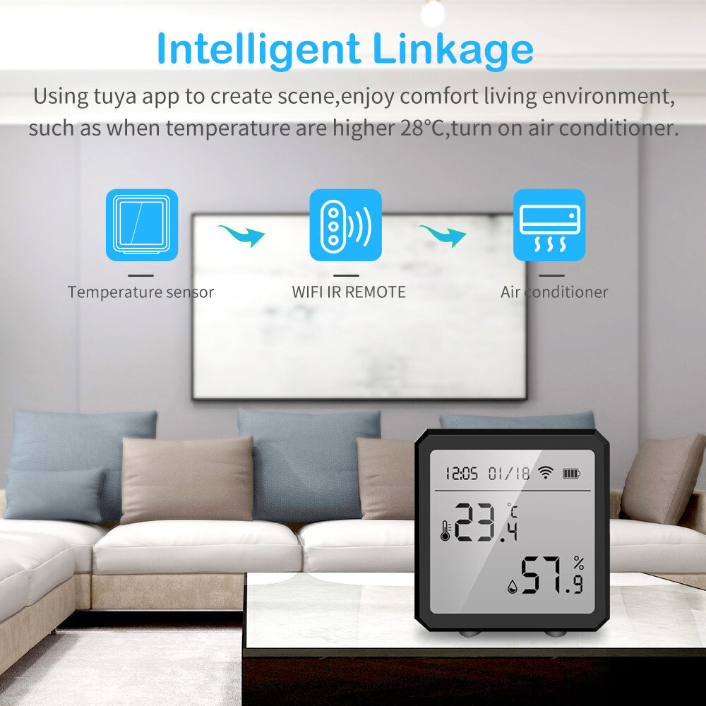 WiFi Smart Digital Temperature and Humidity Sensor Detector with LCD Date Time Display Support Alexa Google Home