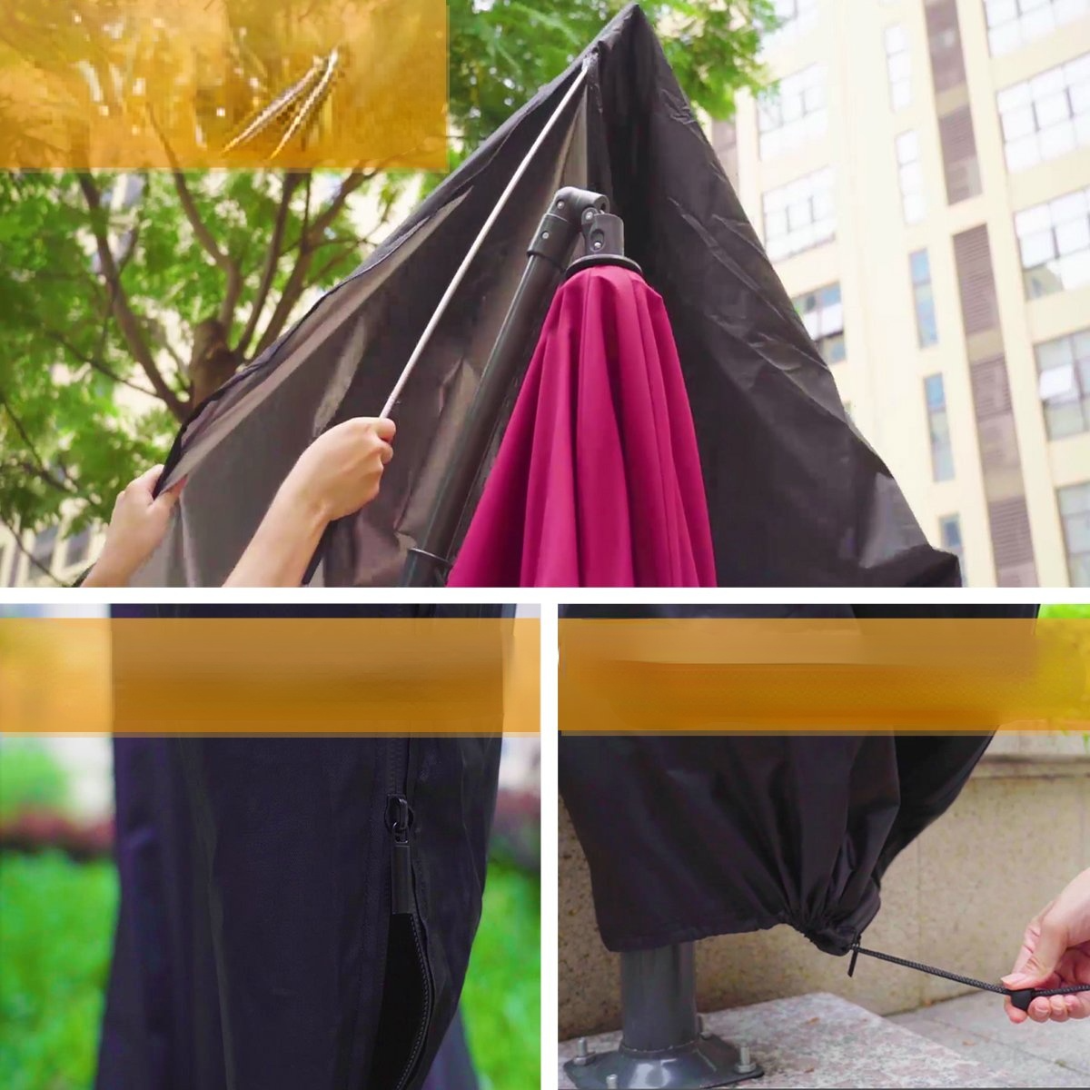 Parasol Umbrella Cover Anti-UV Dust-proof Waterproof Polyester Protective Cover for Cantilever Garden Patio