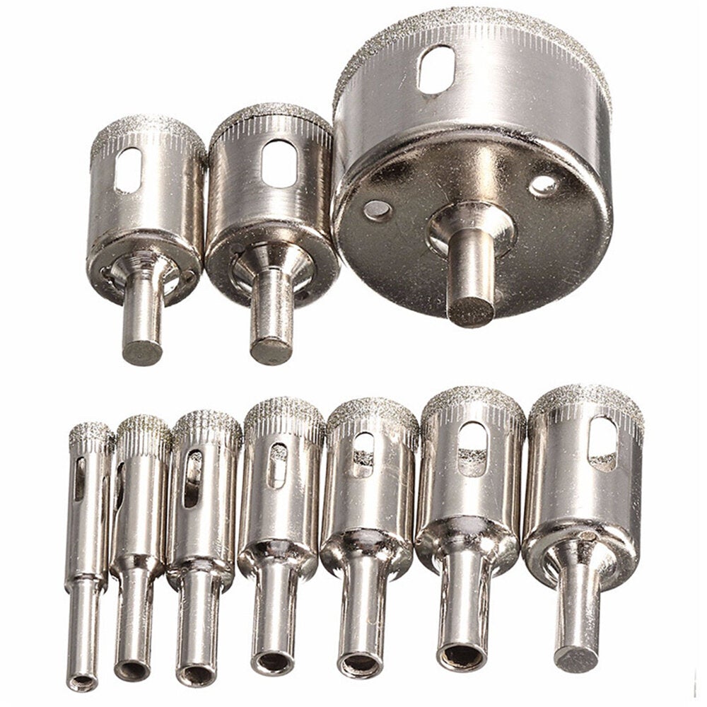 10pcs 8-25-50mm Diamond Hole Saw Drill Bit with Cutter Guide Jig Fixture for Glass Porcelain Ceramic Granite Stone