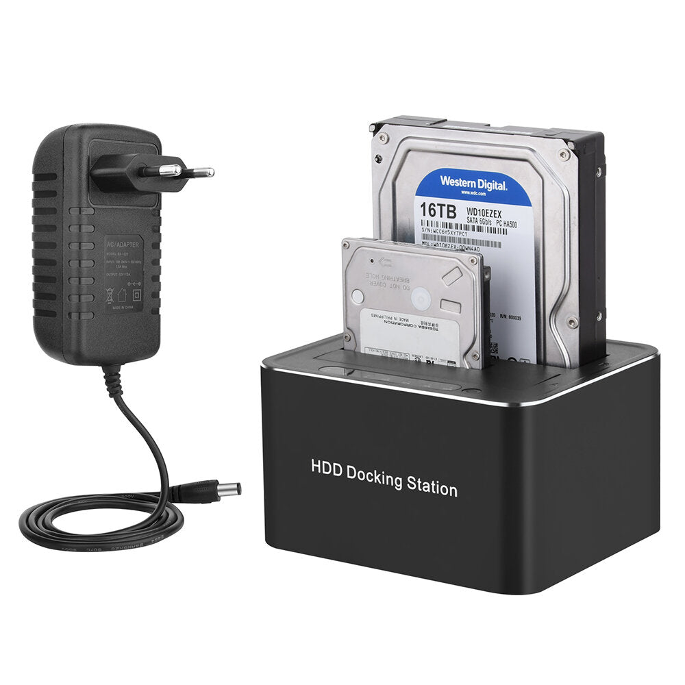 USB 3.0 to SATA Hard Drive Docking Station Off-Line Clone Function 5Gbps 32TB Dual Bay for 2.5"/3.5" HDD/SSD Hard Drive W-2P01