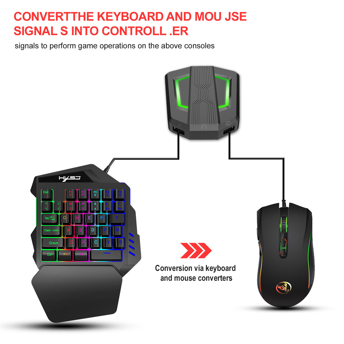 Gaming Keyboard Mouse Converter Combos 3200DPI Wired RGB Mouse 35 Keys Single-hand Keyboard Console Switch Adapter For PS3/PS4 P6+V100+A869