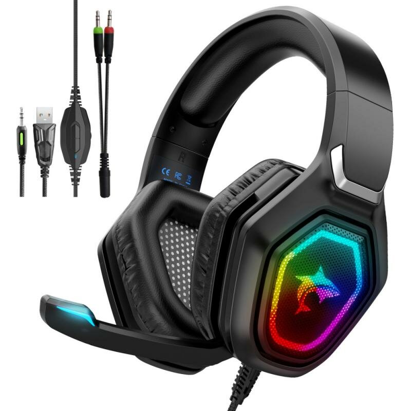 Gaming Headset USB 3.5 Mm RGB LED Light Bass Stereo Wired Headphone With Mic Gamer Headsets for PS4 for PS5 for Xbox Laptop PC