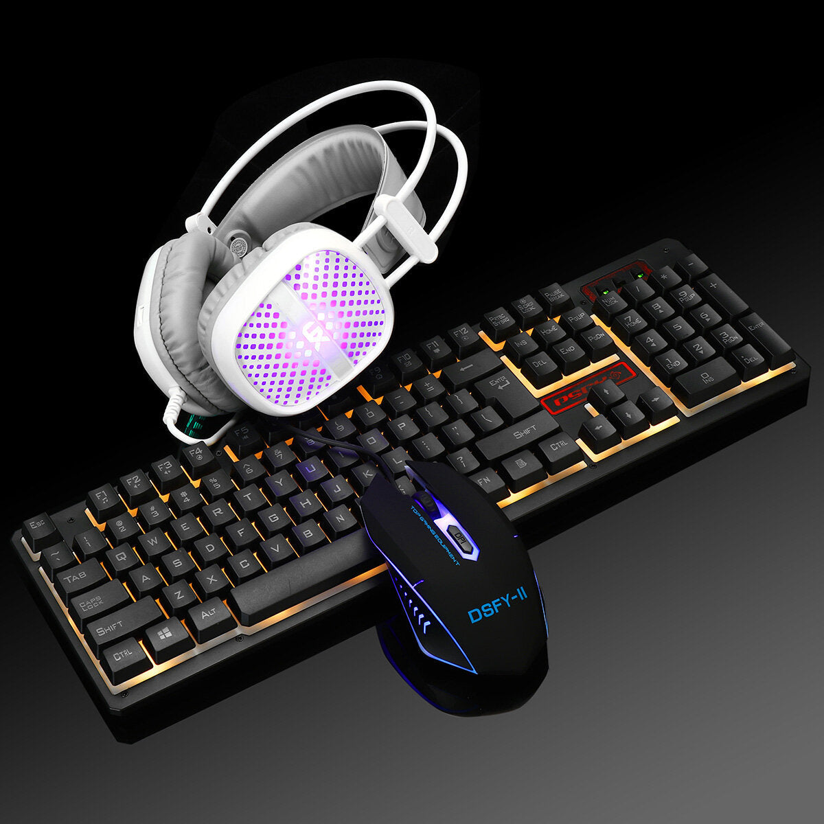 3-In-1 USB Wired Keyboard 1600DPI Mouse Colorful Headset Set Gaming Backlight Mechanical Keyboard Waterproof for Desktop Computer Notebook