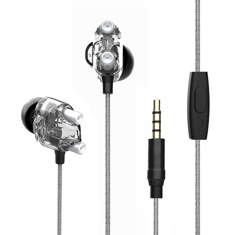 Dual Dynamic Driver Graphene Earphone 3.5mm Wired Control In-ear Heavy Bass Stereo Earbuds Headphone with Mic